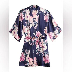Lilac+London Floral Satin Kimono Robe